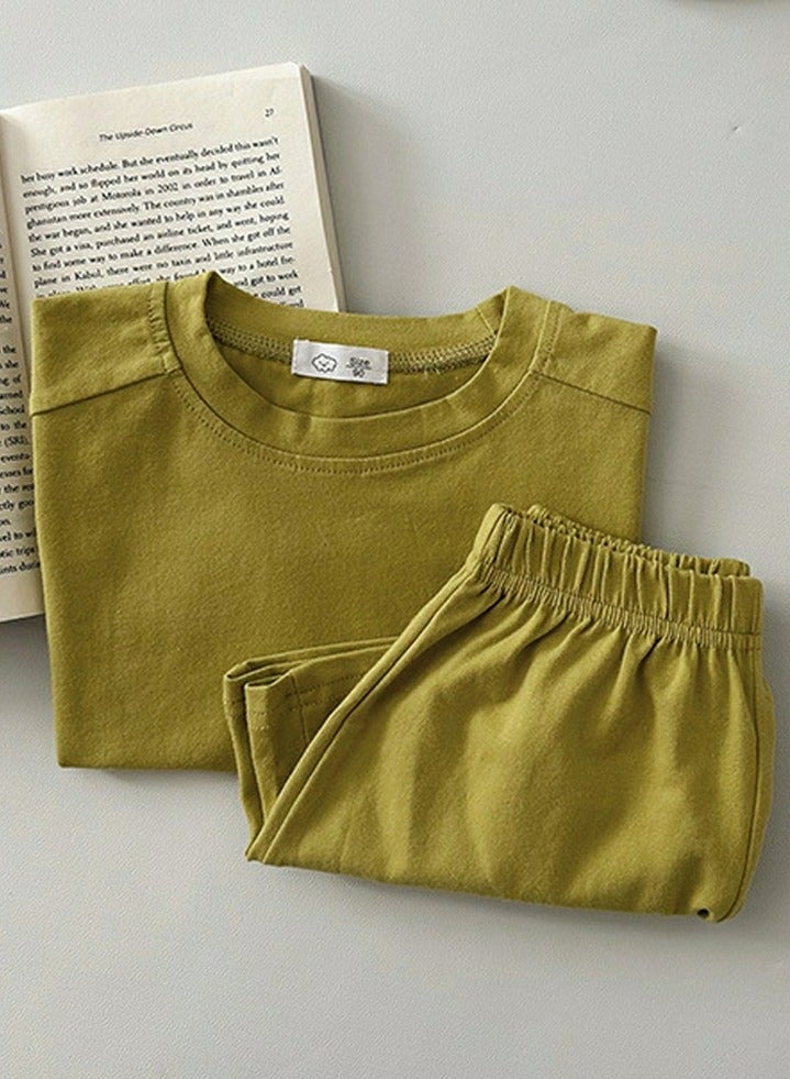 Kids Solid Color Short Sleeve T-Shirt And Shorts Summer Casual Set Lemon Yellow