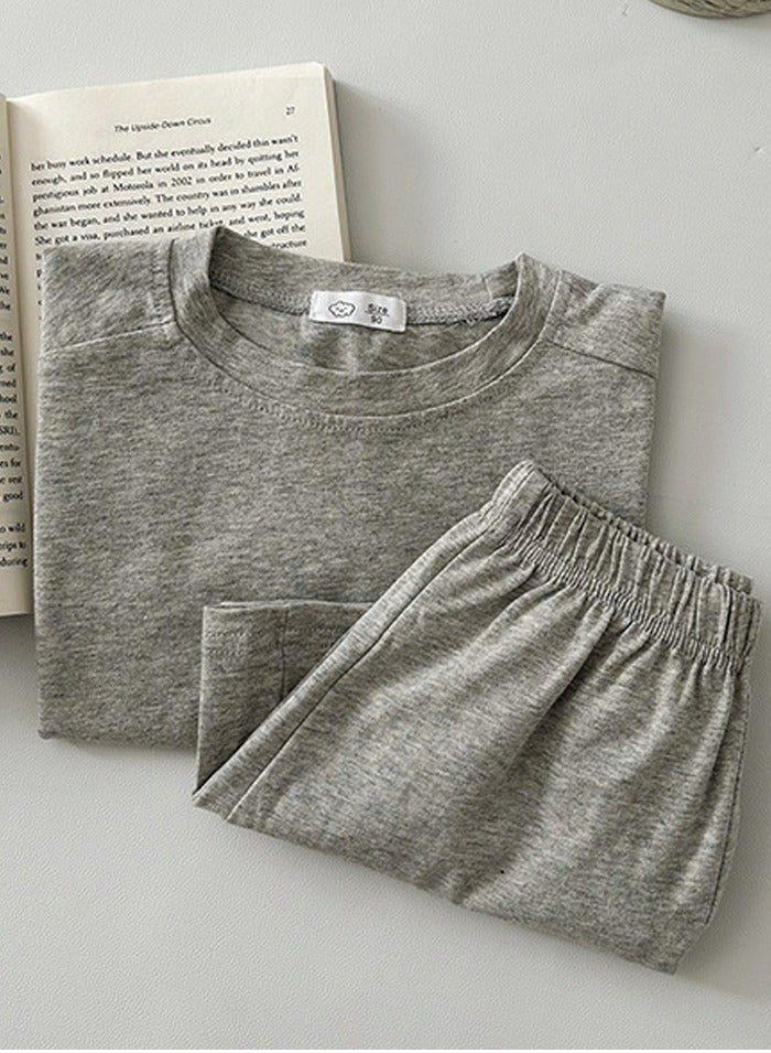 Kids Solid Color Short Sleeve T-Shirt And Shorts Summer Casual Set Gray