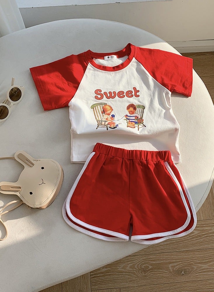 Kids Printed Short Sleeve T-Shirt And Shorts Summer Casual Set