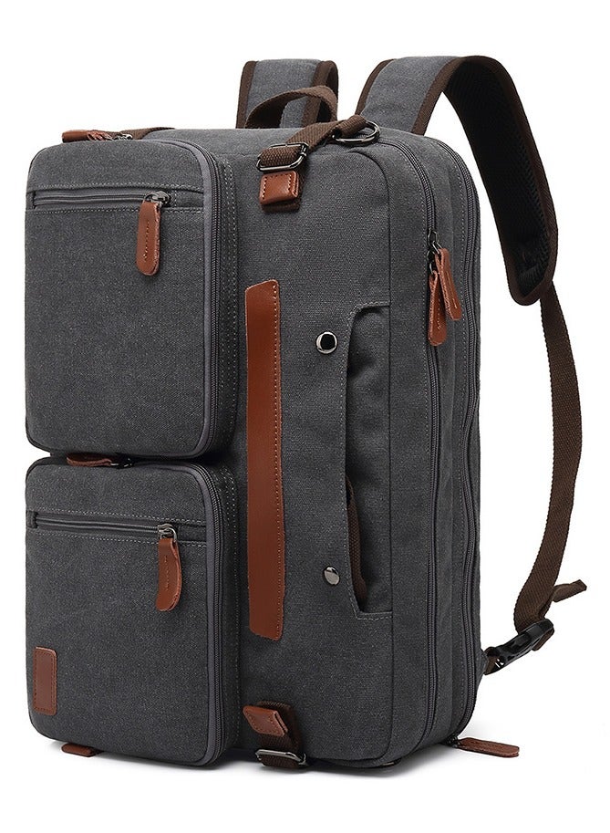 Convertible Multi-Functional Laptop Briefcase Outdoor Backpack Grey Canvas