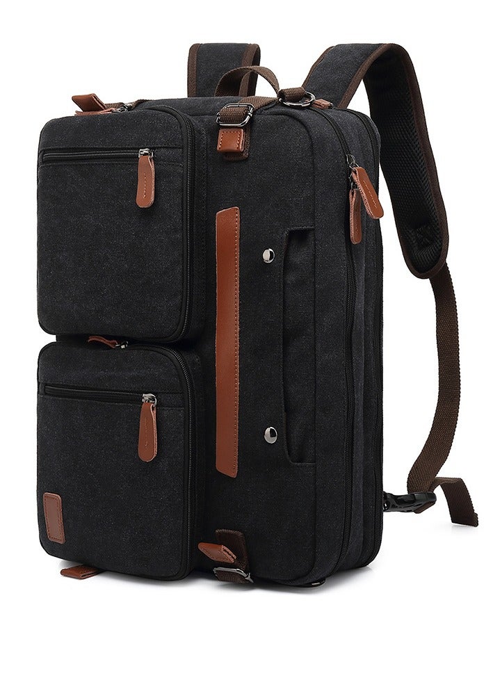 Convertible Multi-Functional Laptop Briefcase Outdoor Backpack Black Canvas