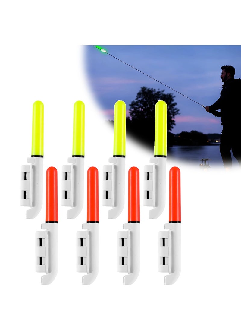 Fishing Glow Sticks LED Fishing Pole Light, 8Pieces LED Glow Sticks for Fishing Night Fishing Rod Lights Tip LED, Waterproof Glow in The Dark Fishing Pole for Sea Fishing Tackle Rod (Yellow, Red)