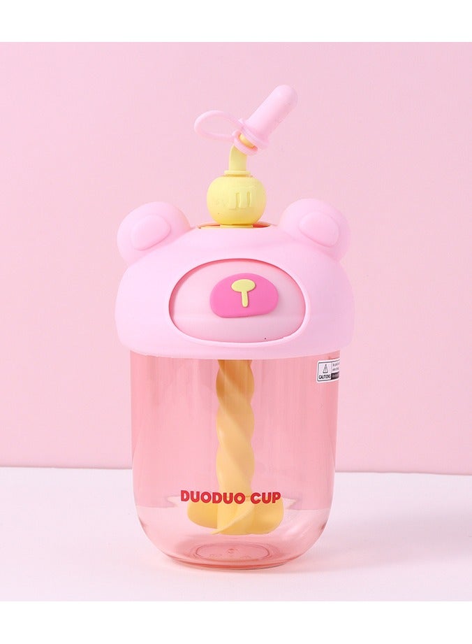 600ml/20.2fl.oz. DuoDuoCup Stirring Straw Plastic Cup (Pink)