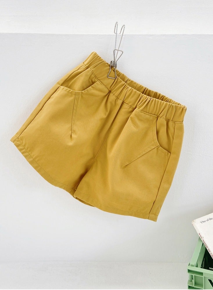 Kids Solid Color Elastic Waist Shorts With Pockets Summer Casual Wear Yellow