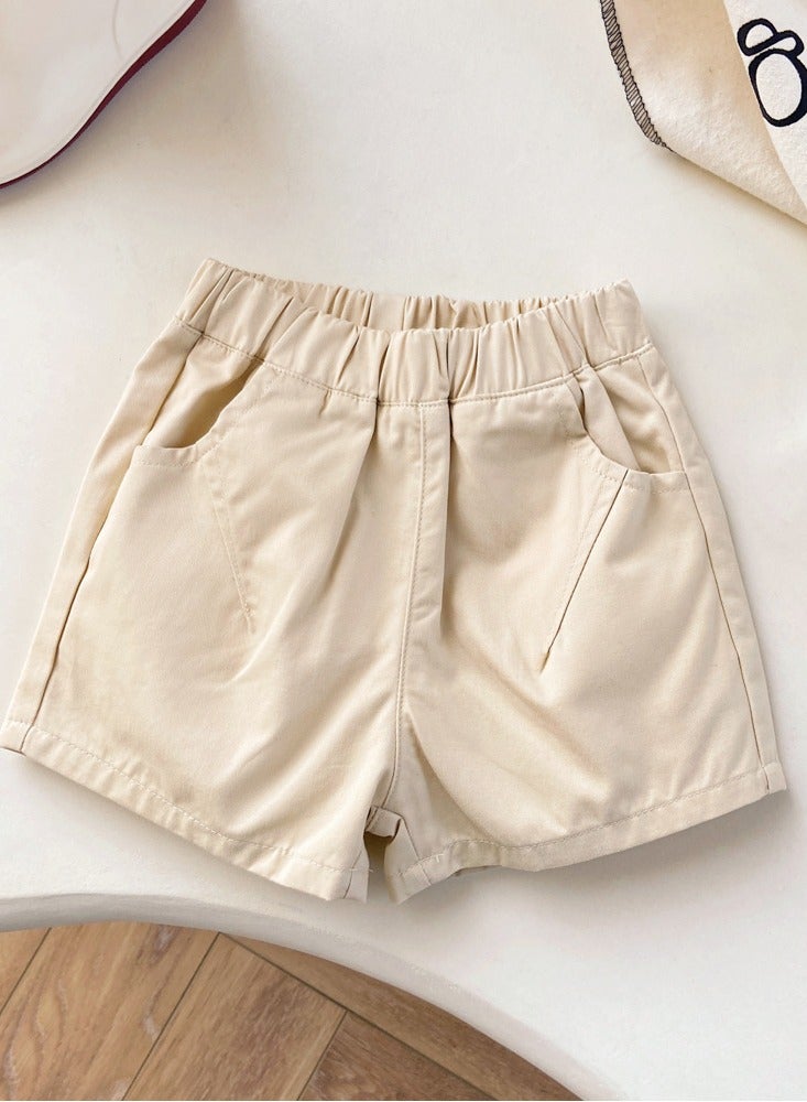 Kids Solid Color Elastic Waist Shorts With Pockets Summer Casual Wear Light Apricot
