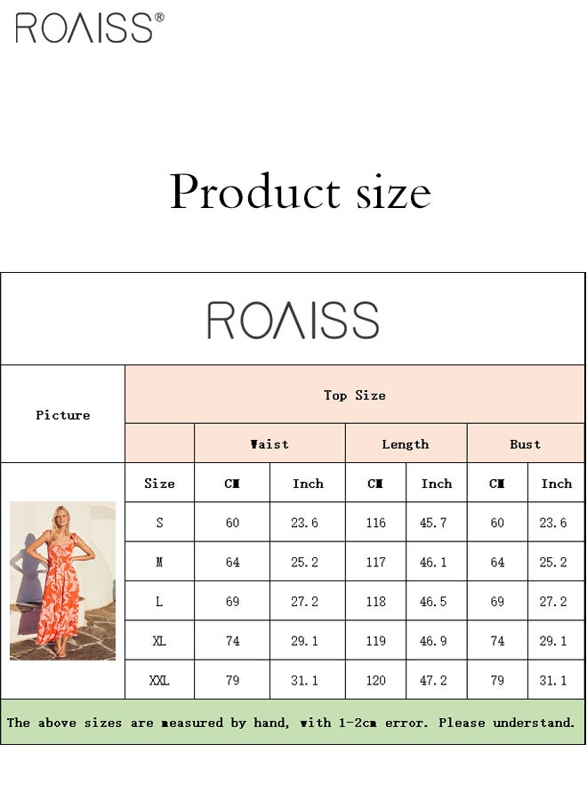 Fashion Printed Suspender Square Neck Midi Sleeveles Dress for Women's Daily Commuting and Vacation Adjustable Shoulder Strap Large Skirt  High-Rise Dress