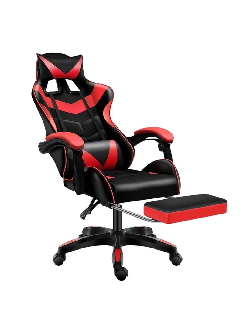 Ergonomic Gaming Chair Heavy Duty Office Throne with Headrest Armrest and Footrest Red