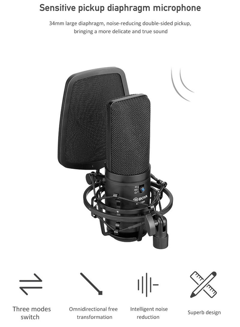 BY-M1000 Recording Condenser Microphone Professional Studio Broadcast Mic Vlog Gaming Vocal Singing Live