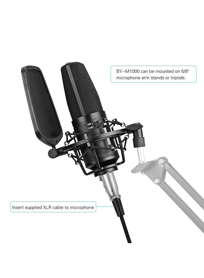 BY-M1000 Recording Condenser Microphone Professional Studio Broadcast Mic Vlog Gaming Vocal Singing Live