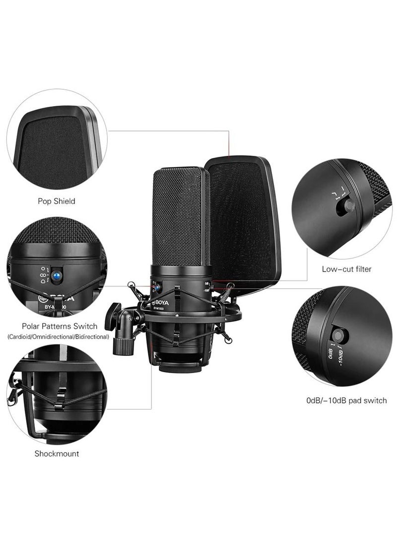 BY-M1000 Recording Condenser Microphone Professional Studio Broadcast Mic Vlog Gaming Vocal Singing Live