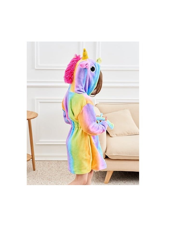 Baby Girls Unicorn Design Bathrobes Hooded Nightgown Soft Fluffy Bathrobes Sleepwear For Baby Girls (140)