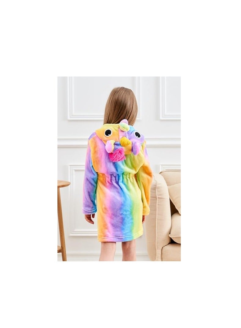 Baby Girls Unicorn Design Bathrobes Hooded Nightgown Soft Fluffy Bathrobes Sleepwear For Baby Girls (140)