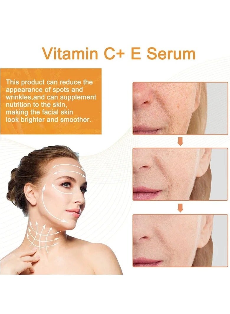 Vitamin C Plus E Serum, Vitamin C Hyaluronic Acid Serum With Ce Ferulic Acid, Lightweight Extremely Effective Potent Anti Aging Whitening Facial Serum For Acnes, Removing Dark Spots, Brightening Skin