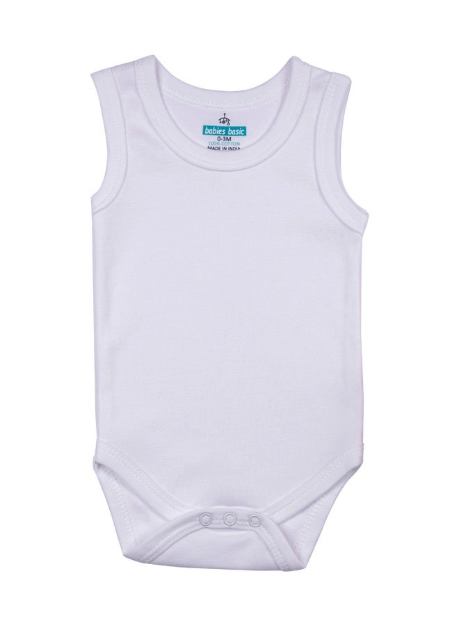 BabiesBasic 100% Super Combed Cotton, SleeveLess Romper/Bodysuit, for New Born to 24months. Set of 6 - White
