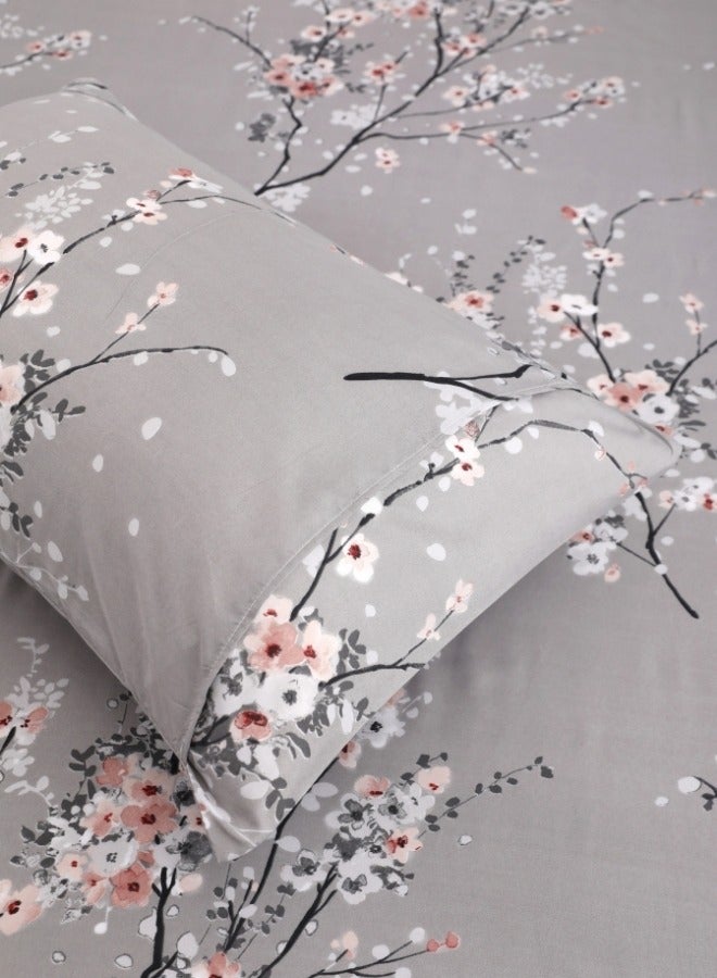 6  Piece Duvet Cover Set Grey Plum Blossom Bedding Set.