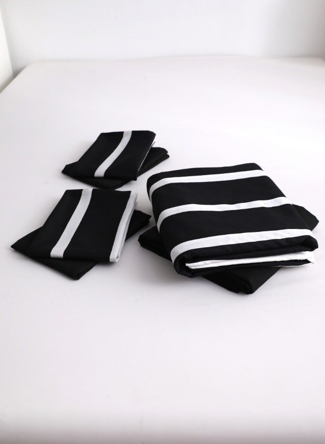 Duvet cover set, black and white stripe design.