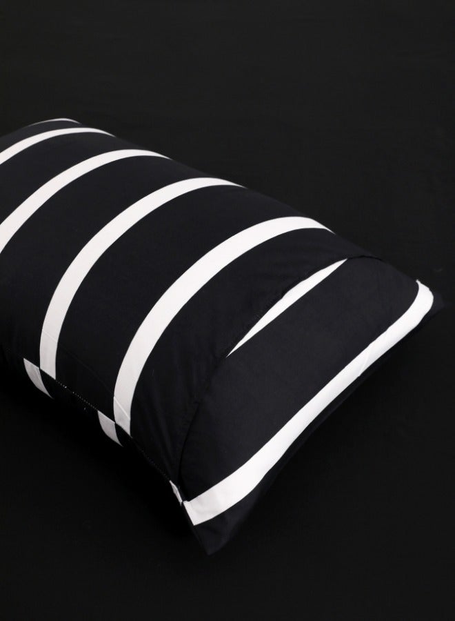 Duvet cover set, black and white stripe design.