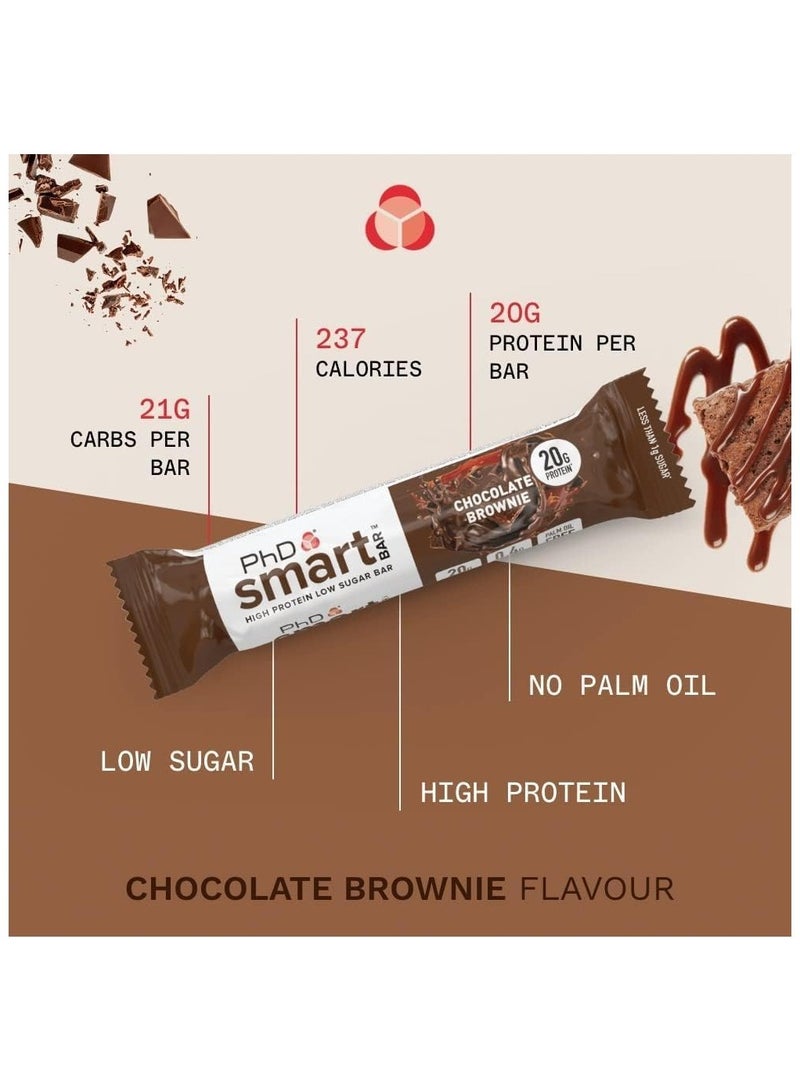 Smart High Protein Low Sugar Bar - Chocolate Brownie Flavour 20g protein, 1.0g sugar and Palm oil Free, 12packs to 64g  per bar