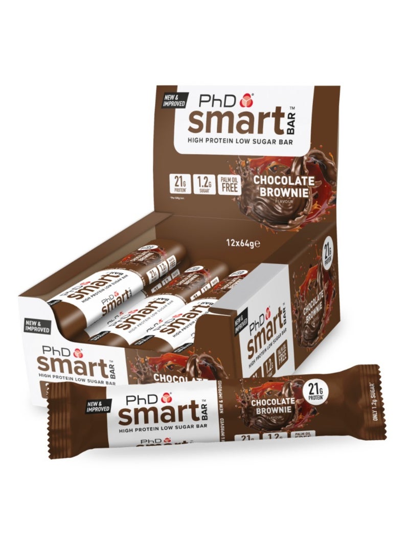 Smart High Protein Low Sugar Bar - Chocolate Brownie Flavour 20g protein, 1.0g sugar and Palm oil Free, 12packs to 64g  per bar