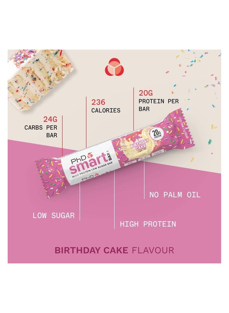 Smart High Bar, High Protein Low Sugar, 20g protein, 2.5g sugar - Birthday Cake Flavour, 64g - 12 Pack