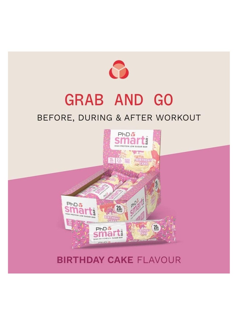 Smart High Bar, High Protein Low Sugar, 20g protein, 2.5g sugar - Birthday Cake Flavour, 64g - 12 Pack