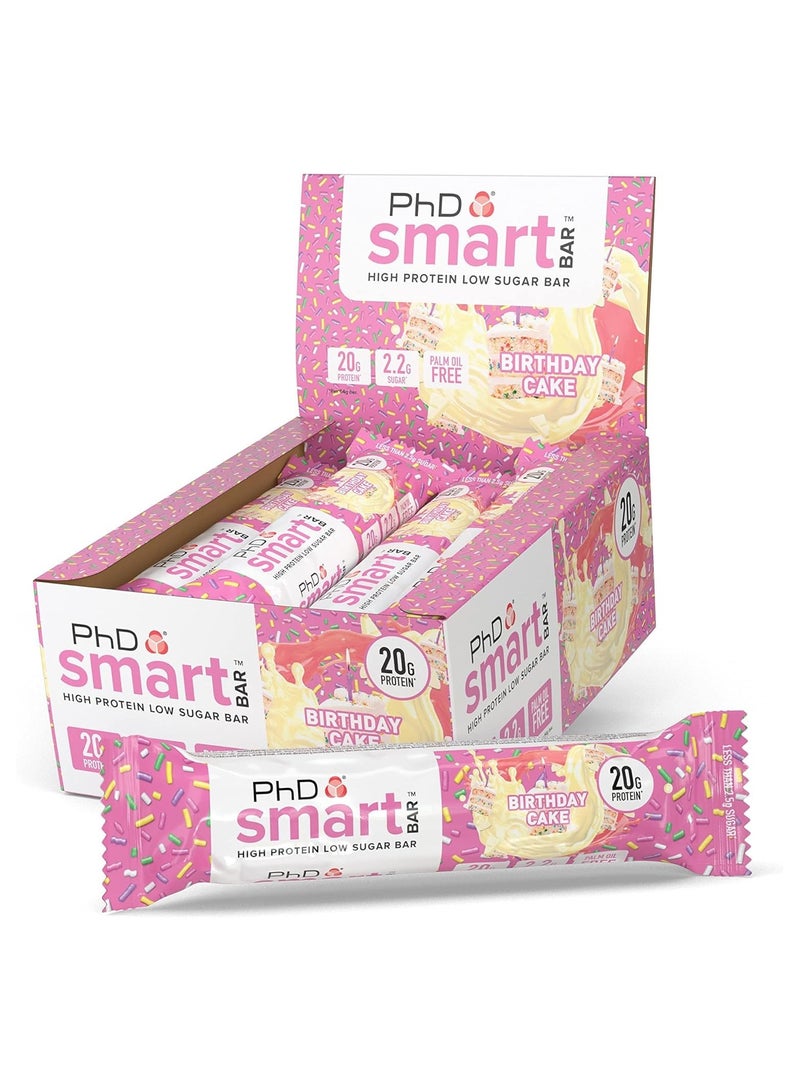 Smart High Bar, High Protein Low Sugar, 20g protein, 2.5g sugar - Birthday Cake Flavour, 64g - 12 Pack