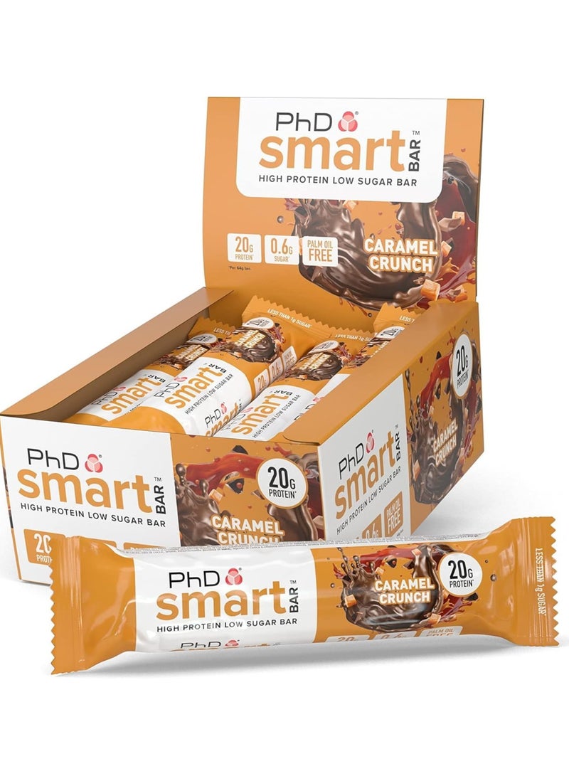 Smart High Protein Low Sugar Bars with Caramel Crunch Flavour, 64g, 12 Pack