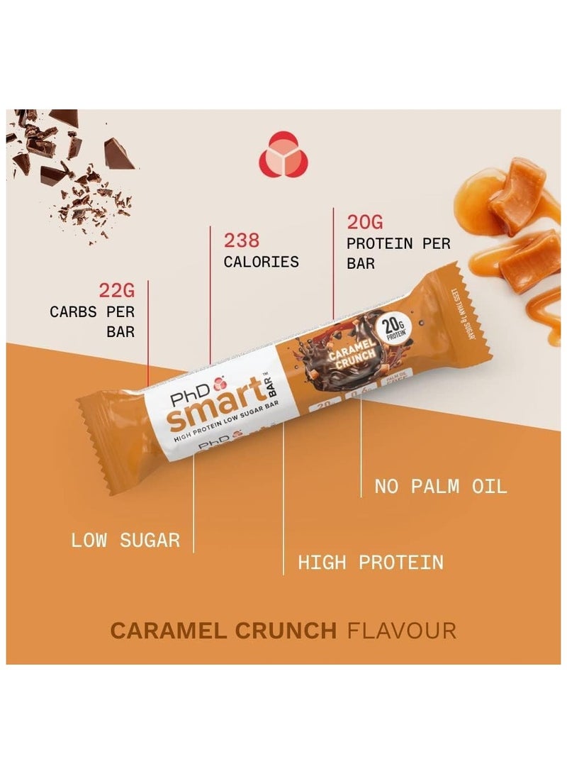 Smart High Protein Low Sugar Bars with Caramel Crunch Flavour, 64g, 12 Pack