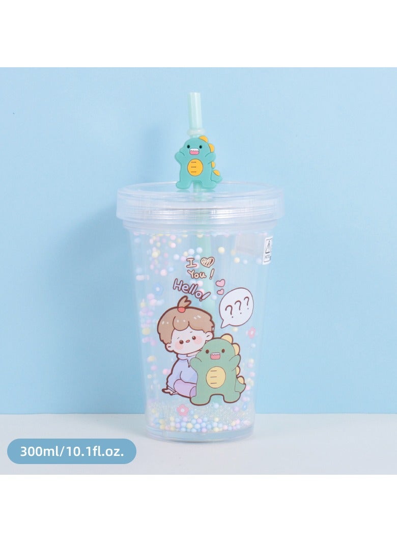 300ml/10.1fl.oz. Dinosaur Basic Plastic Cup with Straw (Green)