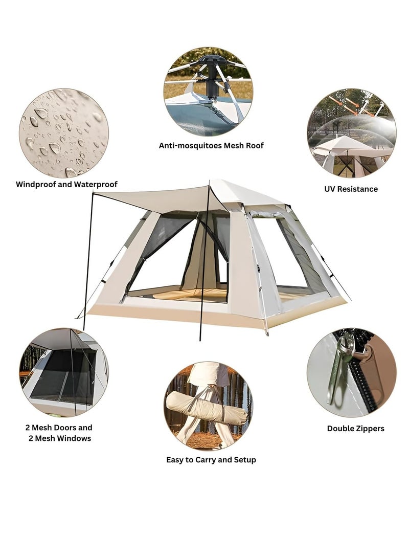 Automatic Camping Tent 6 Persons (240X240X150) CM,Instant Automatic Pop Up Dome Tent,Portable Windproof Lightweight for Family Backpacking Hunting Hiking Outdoor Beach Tent and Picnic Tent-Beige