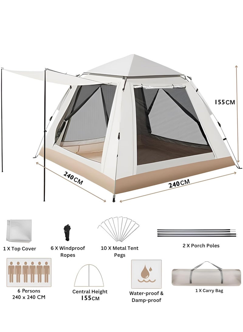 Automatic Camping Tent 6 Persons (240X240X150) CM,Instant Automatic Pop Up Dome Tent,Portable Windproof Lightweight for Family Backpacking Hunting Hiking Outdoor Beach Tent and Picnic Tent-Beige