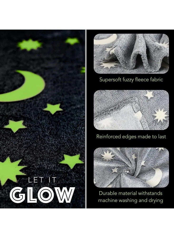 Magic Glow Dark Blanket Throw with Star Sky Objects Soft.
