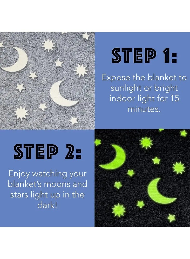 Magic Glow Dark Blanket Throw with Star Sky Objects Soft.