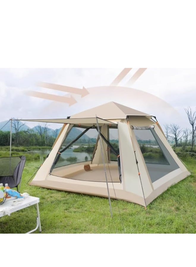 Automatic Camping Tent 4-5 Persons (210x210x140) CM,Instant Automatic Pop Up Dome Tent,Portable Windproof Lightweight for Family Backpacking Hunting Hiking Outdoor Beach and Picnic Tent-Beige