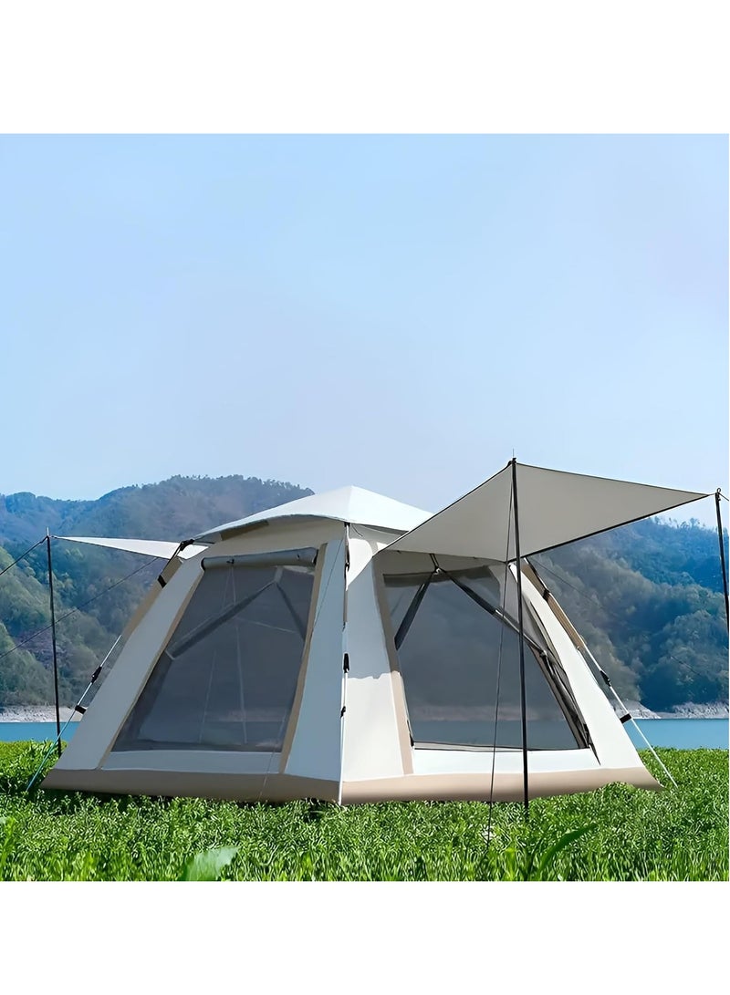Automatic Camping Tent 4-5 Persons (210x210x140) CM,Instant Automatic Pop Up Dome Tent,Portable Windproof Lightweight for Family Backpacking Hunting Hiking Outdoor Beach and Picnic Tent-Beige