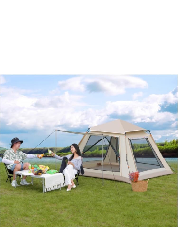 Automatic Camping Tent 4-5 Persons (210x210x140) CM,Instant Automatic Pop Up Dome Tent,Portable Windproof Lightweight for Family Backpacking Hunting Hiking Outdoor Beach and Picnic Tent-Beige