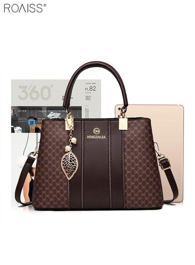 Women's Fashionable Checkered Crossbody Bag Pu Leather Handbag With Exquisite Pendant Accessories