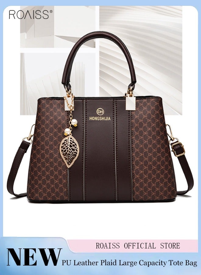 Women's Fashionable Checkered Crossbody Bag Pu Leather Handbag With Exquisite Pendant Accessories