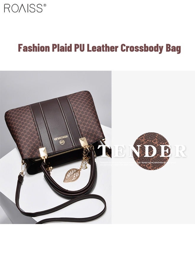 Women's Fashionable Checkered Crossbody Bag Pu Leather Handbag With Exquisite Pendant Accessories