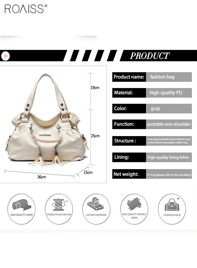 Women's PU Tote Bag Fashion Soft Leather Tassel Bag Large Capacity Handbag Soft Leather Shoulder Bag