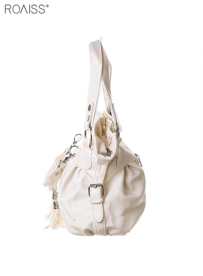 Women's PU Tote Bag Fashion Soft Leather Tassel Bag Large Capacity Handbag Soft Leather Shoulder Bag
