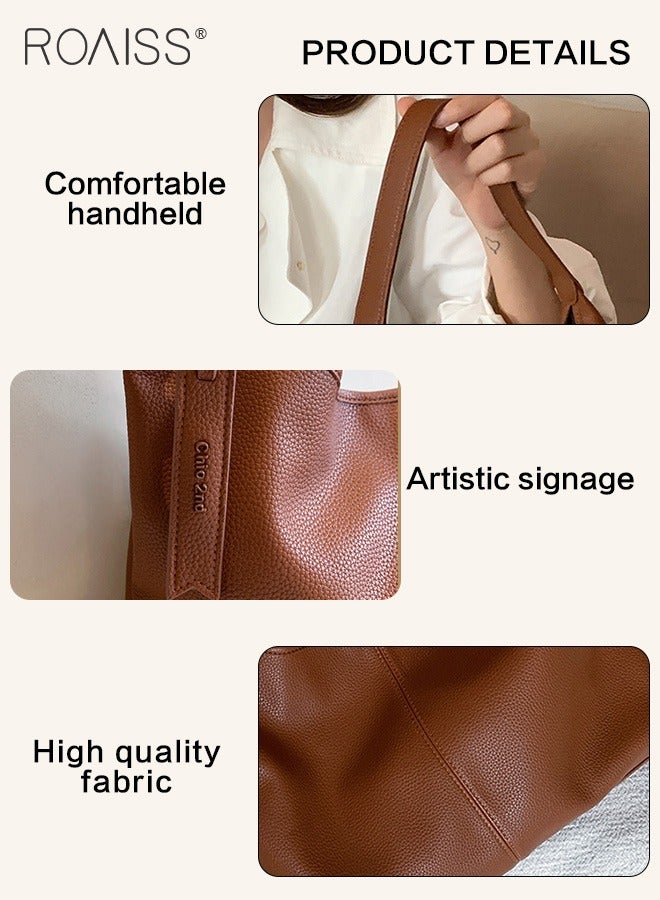 Pu Leather Large Capacity Armpit Bag Women'S Daily Commuting Versatile Handbag Soft Waterproof Simple Tote Bag