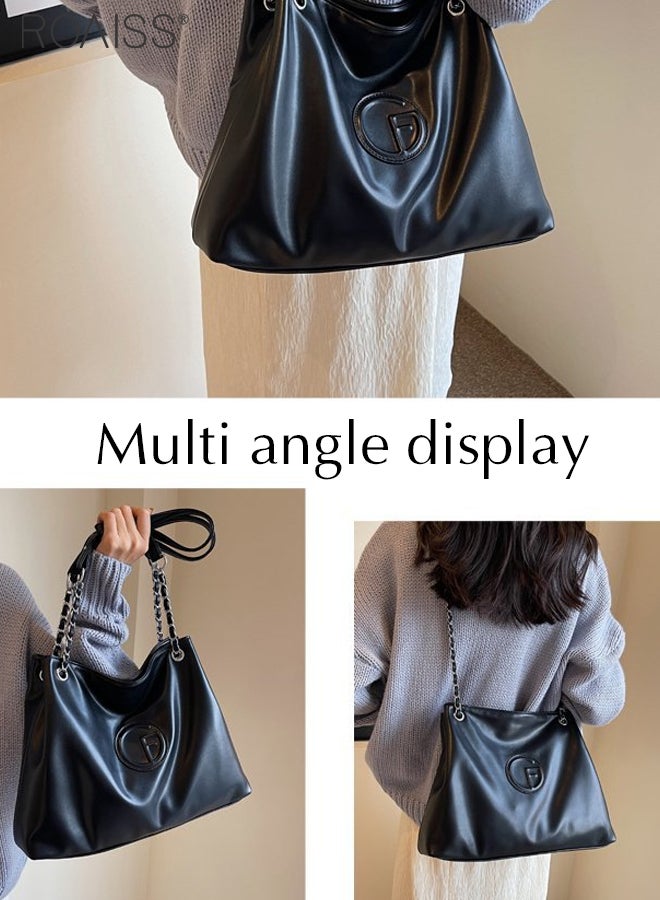 Fashionable And Versatile Pu Leather Tote Bag Women'S Daily Commuting Large Capacity Design Shoulder Bag