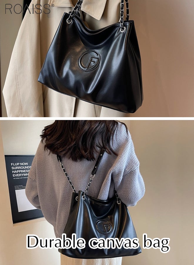 Fashionable And Versatile Pu Leather Tote Bag Women'S Daily Commuting Large Capacity Design Shoulder Bag