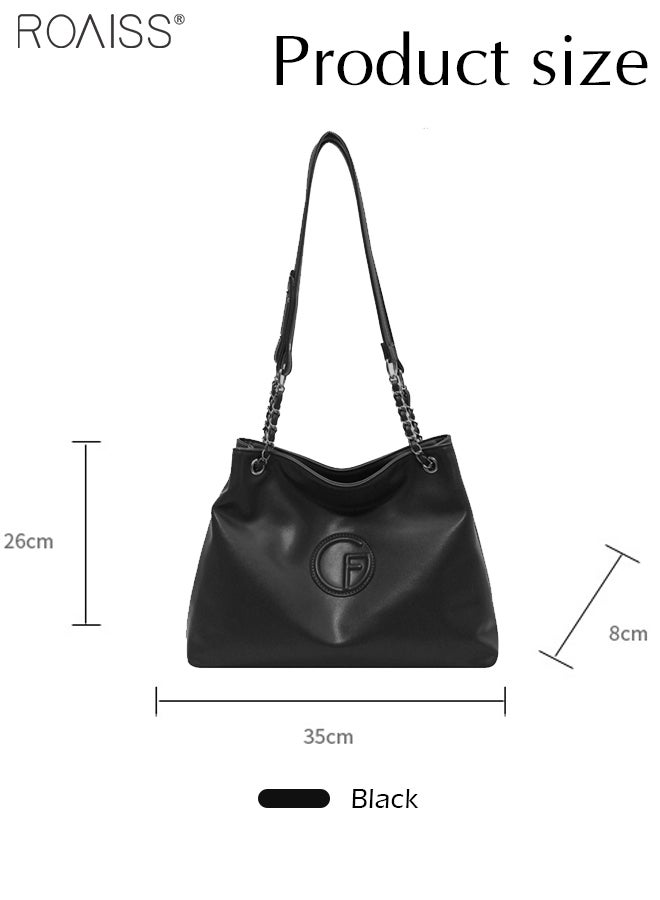 Fashionable And Versatile Pu Leather Tote Bag Women'S Daily Commuting Large Capacity Design Shoulder Bag