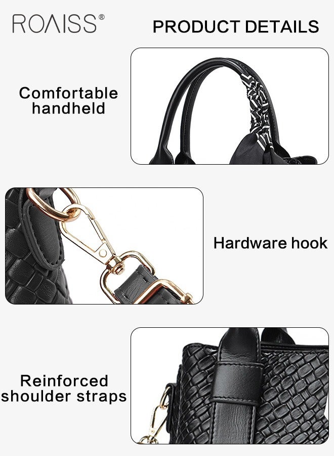 Pu Leather Large Capacity Tote Bag Women'S Business Fashion Crossbody Bag Silk Scarf Decorated Adjustable Shoulder Strap Handbag