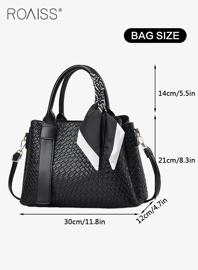 Pu Leather Large Capacity Tote Bag Women'S Business Fashion Crossbody Bag Silk Scarf Decorated Adjustable Shoulder Strap Handbag