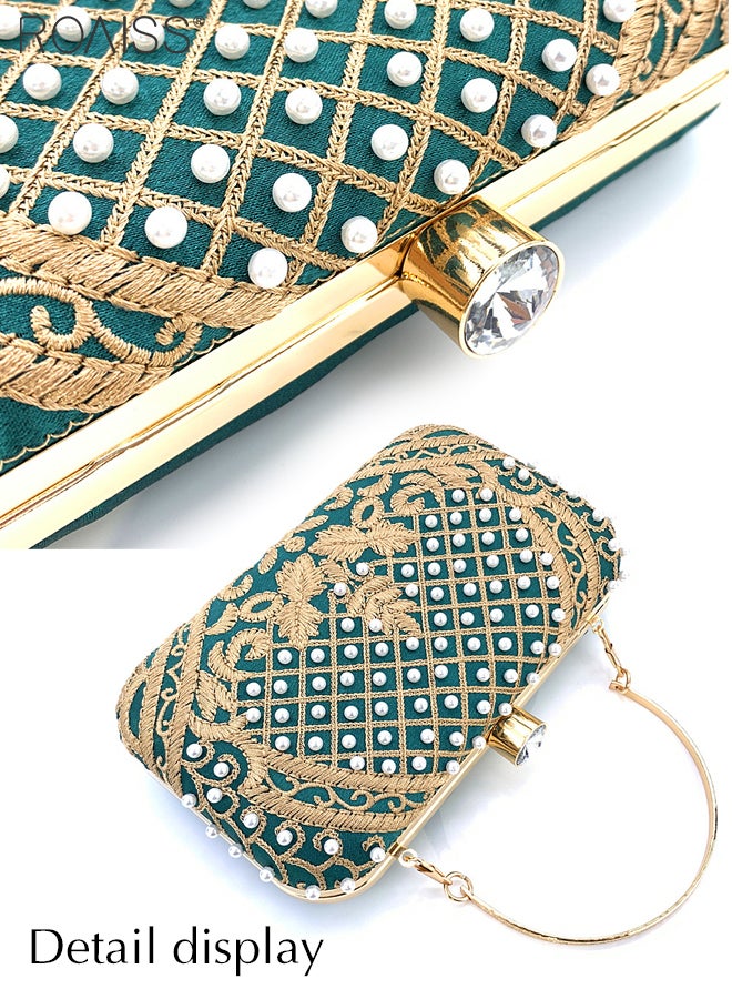 Pearl Embroidered Banquet Clutch Women'S Banquet Fashion Contrast Color Detachable Chain Crossbody Bag