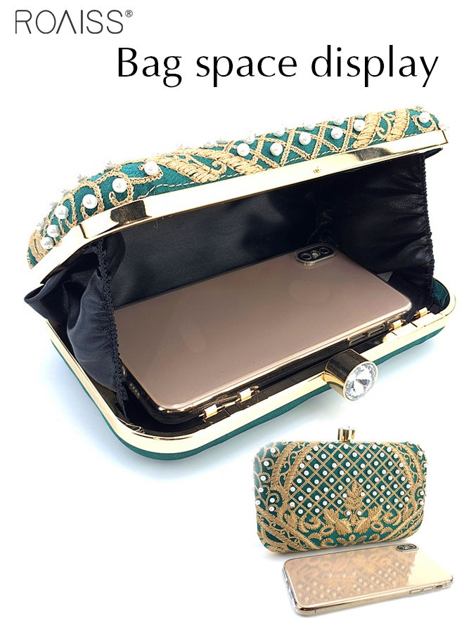 Pearl Embroidered Banquet Clutch Women'S Banquet Fashion Contrast Color Detachable Chain Crossbody Bag