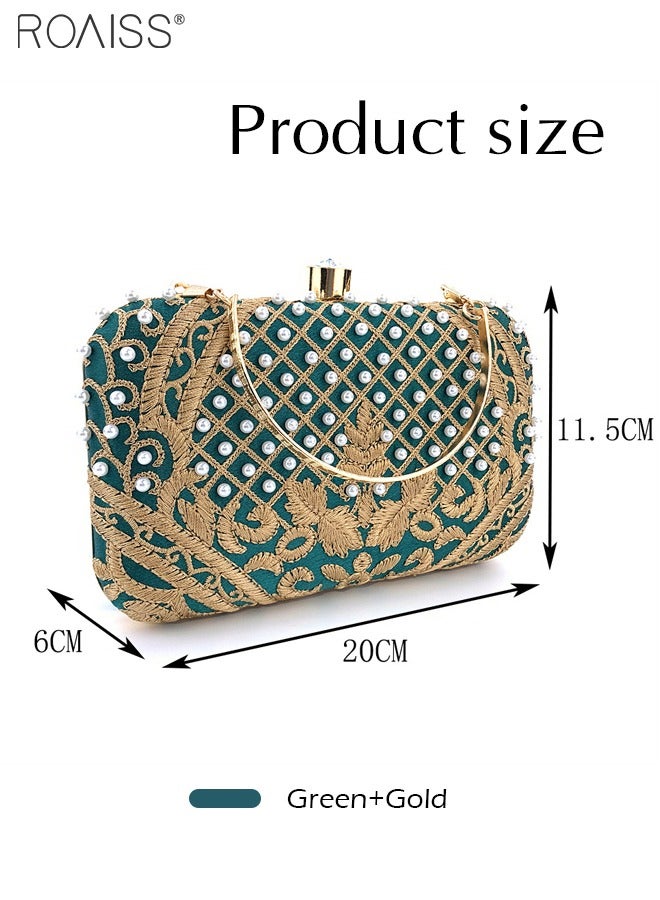 Pearl Embroidered Banquet Clutch Women'S Banquet Fashion Contrast Color Detachable Chain Crossbody Bag